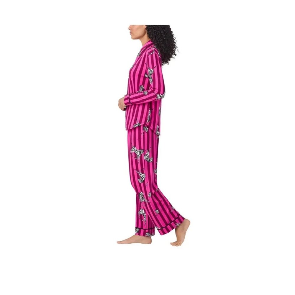 NEW Room Service Shawl Collar Pajama Set Women's XL Zebra Print Pink - Picture 4 of 11
